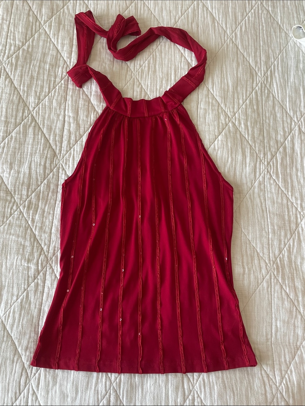 Iz Byer Red Halter Tie Neck Tank Top
